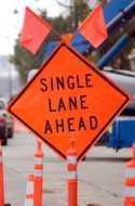 Single Lane Ahead Sign